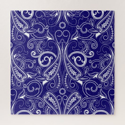 Paisley monochroom: blauwe, witte elegantie. legpuzzel (Verticaal)