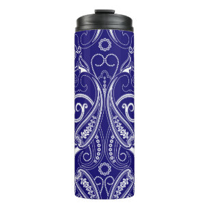 Paisley monochroom: blauwe, witte elegantie. thermosbeker