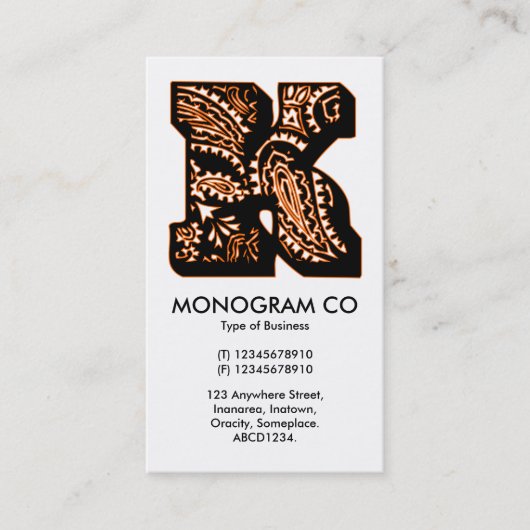 Paisley Monogram - K Visitekaartje (Voorkant)