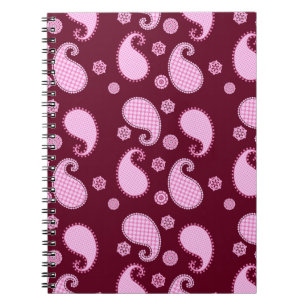 Paisley motief, ijsroze en bordeauxrood notitieboek
