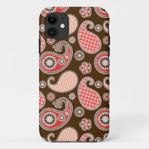 Paisley motief, koraal en chocoladebruin iPhone 11 hoesje