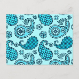 Paisley motief, turquoise, aqua en marineblauw briefkaart