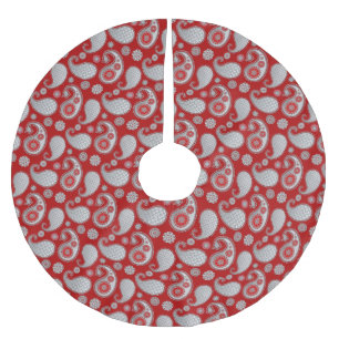 Paisley motief, Zilver grijs op Diep rood Kerstboom Rok