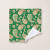 Paisley motif, Soft Gold sur Emerald Green (Gant de toilette)