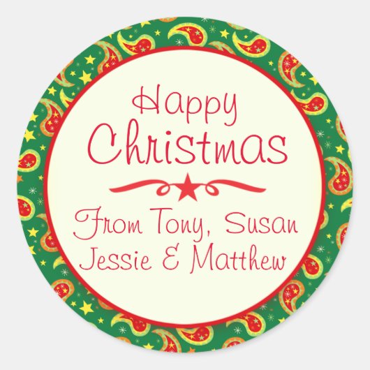 Paisley motif vert Noël autocollant étiquette (Devant)