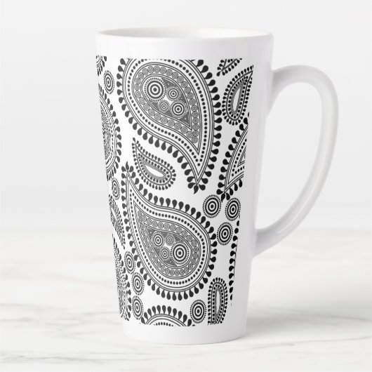 Paisley noir et blanc Grosse Mug latte (Droite)
