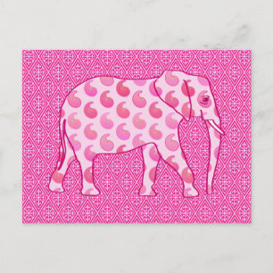 Paisley-olifant - ijsroze en fuchsia briefkaart