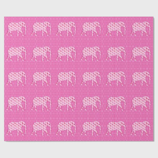 Paisley-olifant - ijsroze en fuchsia cadeaupapier (Vlak)