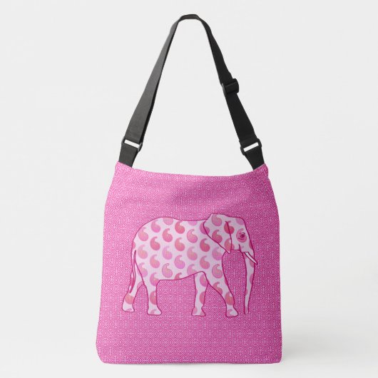 Paisley-olifant - ijsroze en fuchsia crossbody tas (Voorkant)
