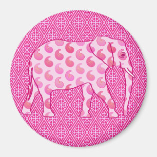Paisley-olifant - ijsroze en fuchsia magneet