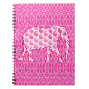 Paisley-olifant - ijsroze en fuchsia notitieboek