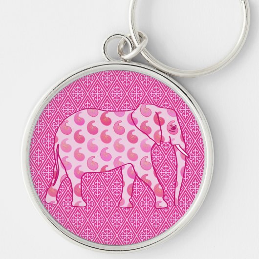 Paisley-olifant - ijsroze en fuchsia sleutelhanger (Voorkant)