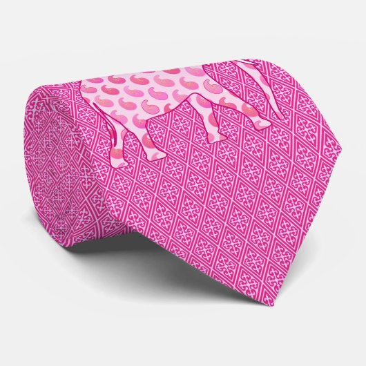 Paisley-olifant - ijsroze en fuchsia stropdas (Opgerold)