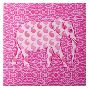 Paisley-olifant - ijsroze en fuchsia tegeltje