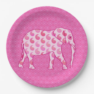 Paisley-olifant - ijsroze en papierpulp van fuchsi papieren bordje
