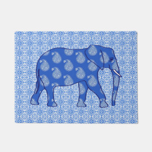 Paisley-olifant, kobalt blauw en wit deurmat