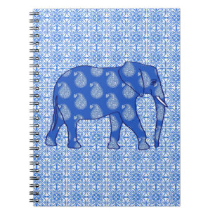 Paisley olifant - kobaltblauw en wit notitieboek