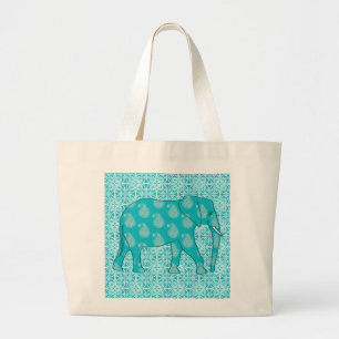 Paisley-olifant - turquoise en aqua grote tote bag