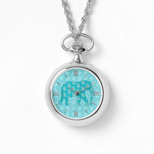 Paisley-olifant - turquoise en aqua horloge
