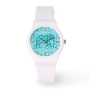 Paisley-olifant - turquoise en aqua horloge