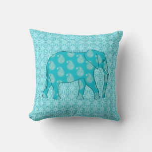 Paisley-olifant - turquoise en aqua kussen