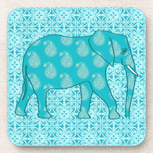 Paisley-olifant - turquoise en aqua onderzetter
