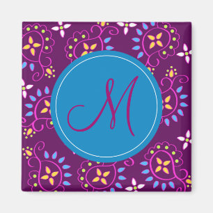 Paisley op paars met monogram "M" Magneet