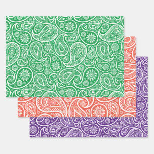  paisley op sinaasappel, groen en paarse inpakpapier vel