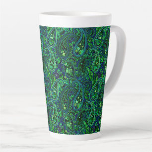 Paisley Overvloed Kleurrijke Bloemen Blauw Groen Latte Mok