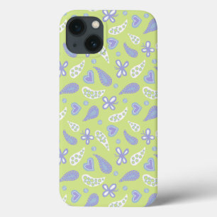 Paisley Paars en Limoen Vlinders en Harten iPhone 13 Hoesje