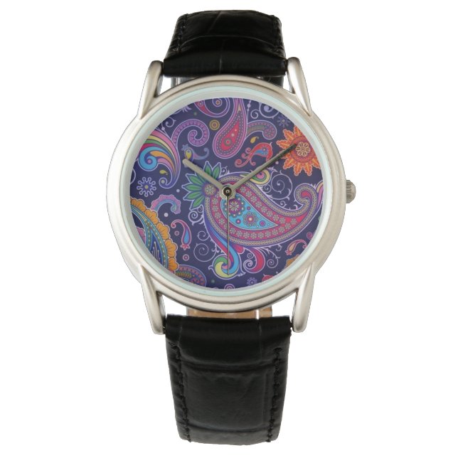 Paisley Paars roze Horloge (Voorkant)