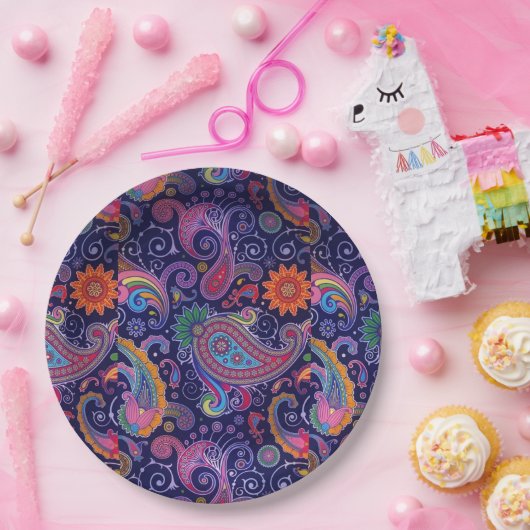 Paisley Paars roze Papieren Bordje (Feest)
