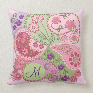 Paisley Patronen, Flowers en Custom Monogram Pillo Kussen