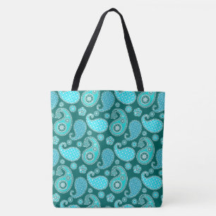 Paisley-patroon, Blauwgroen, Aqua en White Draagtas