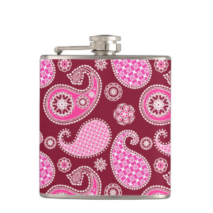 Paisley-patroon, Bourgogne, roze en wit Heupfles
