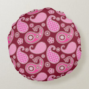 Paisley-patroon, Bourgogne, roze en wit Rond Kussen