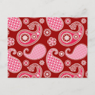 Paisley-patroon, donkerrood, roze en wit briefkaart