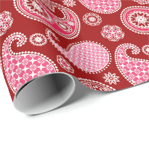Paisley-patroon, donkerrood, roze en wit cadeaupapier