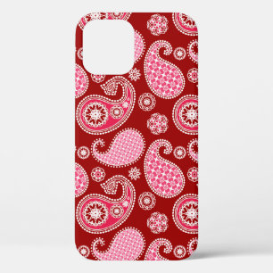Paisley-patroon, donkerrood, roze en wit iPhone 12 hoesje