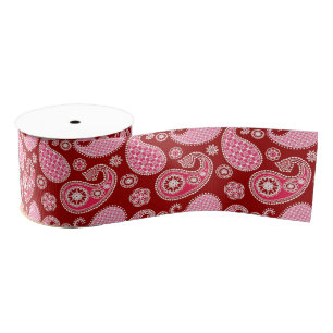 Paisley-patroon, donkerrood, roze en wit grosgrain lint