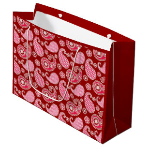 Paisley-patroon, donkerrood, roze en wit large cadeauzakje