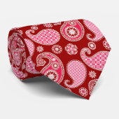 Paisley-patroon, donkerrood, roze en wit stropdas (Opgerold)