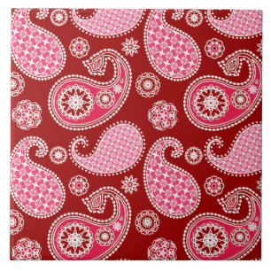 Paisley-patroon, donkerrood, roze en wit tegeltje