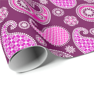 Paisley patroon, fuchsia roze, paars en wit cadeaupapier