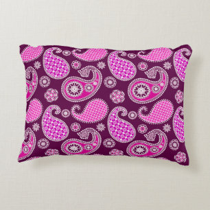 Paisley patroon, fuchsia roze, paars en wit decoratief kussen