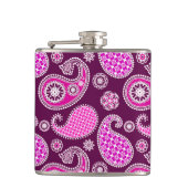 Paisley patroon, fuchsia roze, paars en wit heupfles (Voorkant)