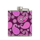 Paisley patroon, fuchsia roze, paars en wit heupfles (Achterkant)