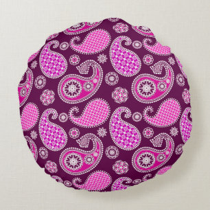 Paisley patroon, fuchsia roze, paars en wit rond kussen
