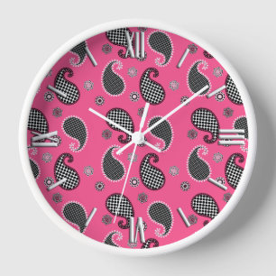 Paisley-patroon, fuchsia-roze, zwart-wit