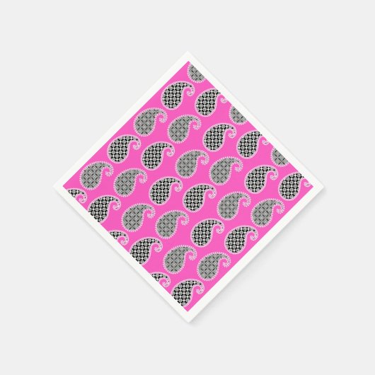 Paisley patroon, fuchsia roze, zwart-wit servetten (Hoek)